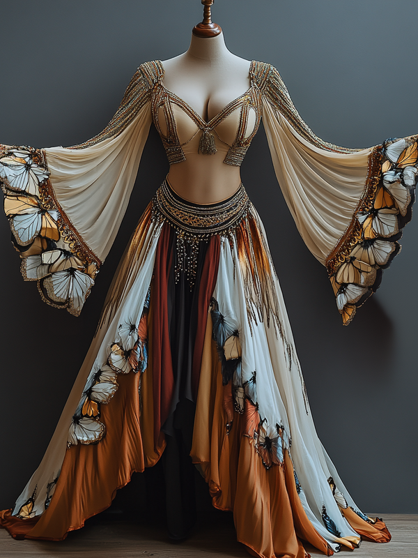 Vacation handmade swing butterfly top + skirt two-piece set