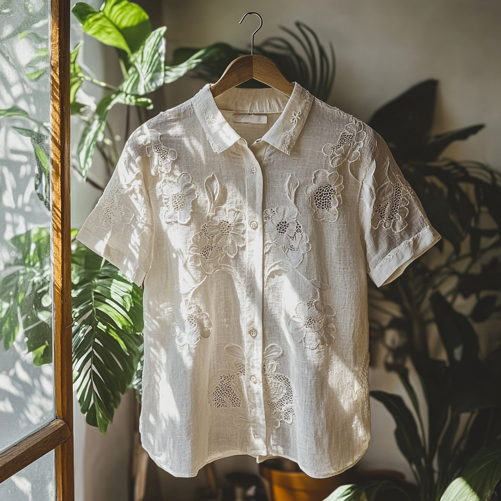 Women's Retro Floral Lace Embroidery Art Shirt