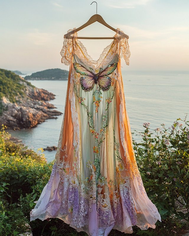 Summer Vacation Ruffle Lace Contrast Dress