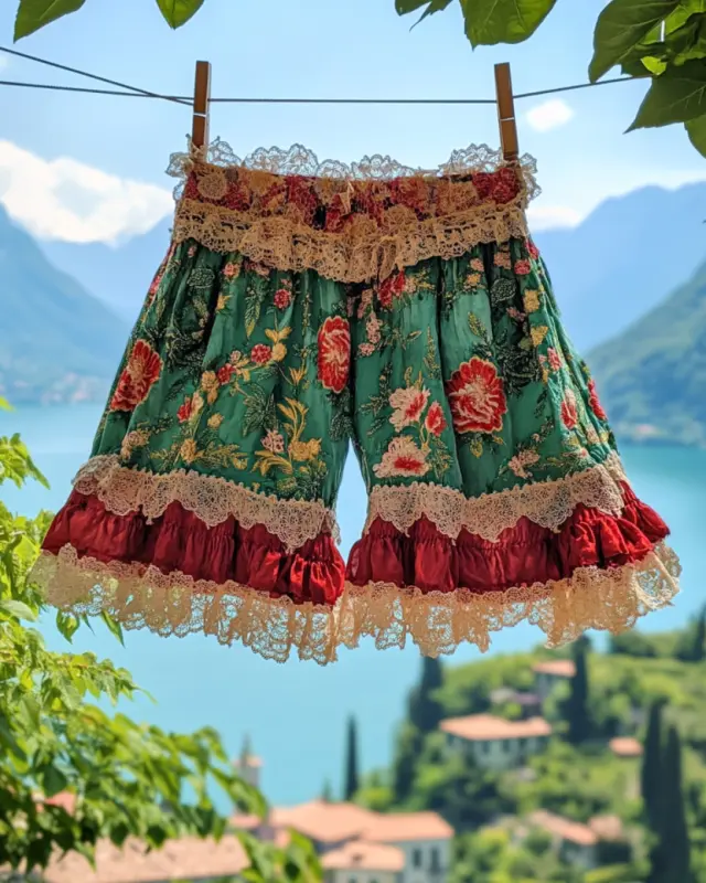 Summer Vacation Ruffle Lace Chiffon Contrast Shorts