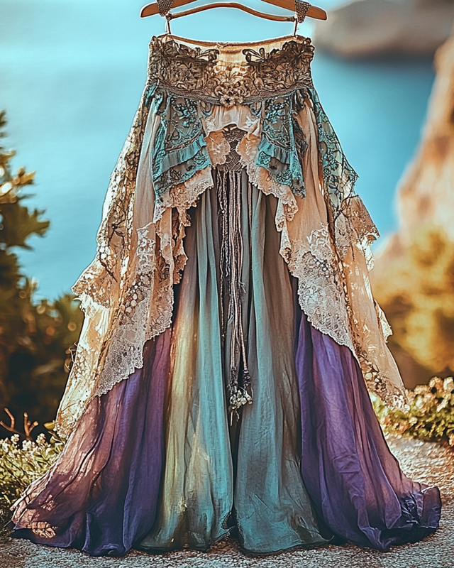 Summer Vacation Ruffle Lace Patchwork Skirt