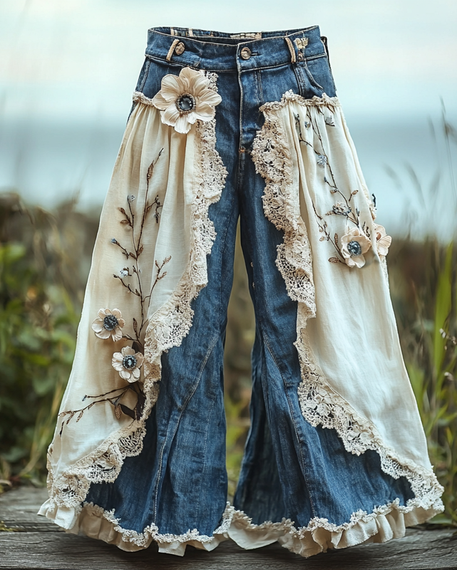 Summer Vacation Ruffle Lace Patchwork Pants