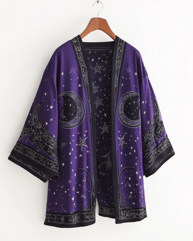 Star and moon print home wear cardigan