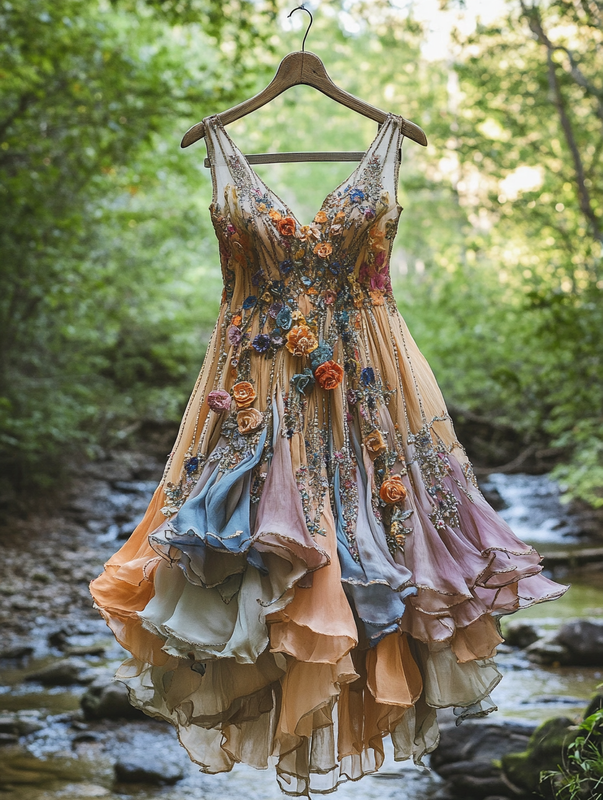 Summer Vintage Floral Beaded Dress