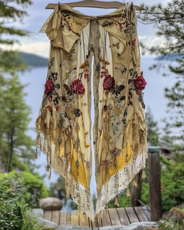 Summer Vacation Ruffle Lace Contrast Pants