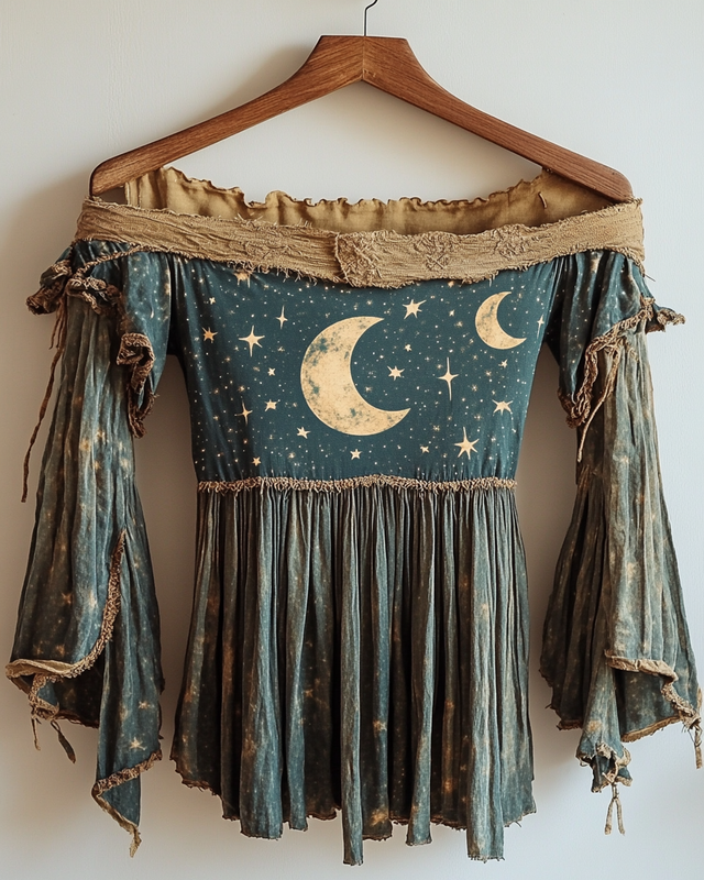 Star and moon print home wear top