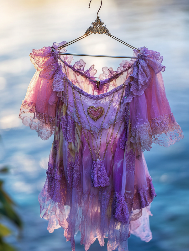 Summer Vacation Ruffle Lace Contrast Color Top