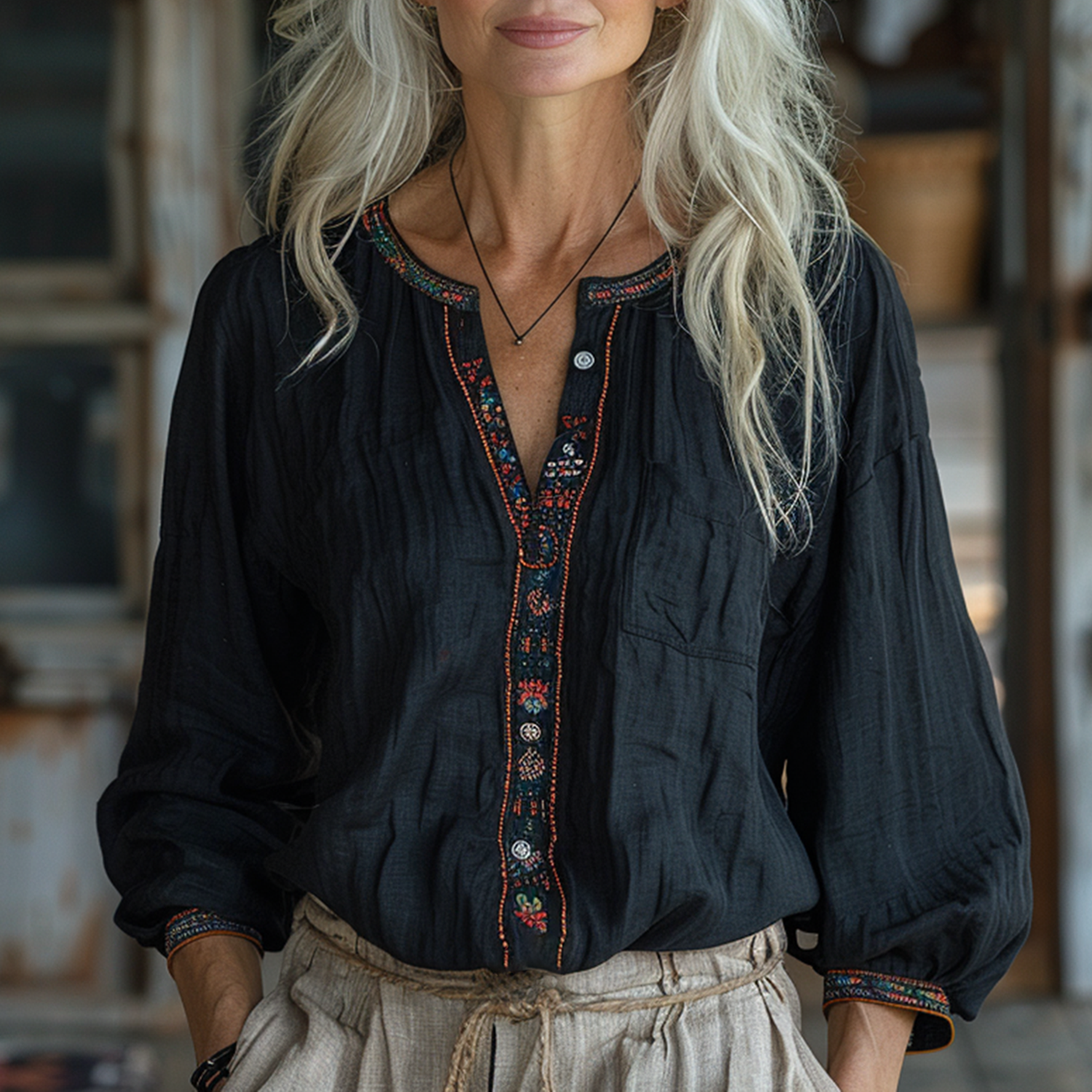 Vintage Ethnic Embroidered Shirt