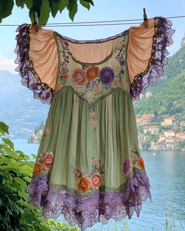 Summer Vacation Ruffle Lace Chiffon Elegant Long Top