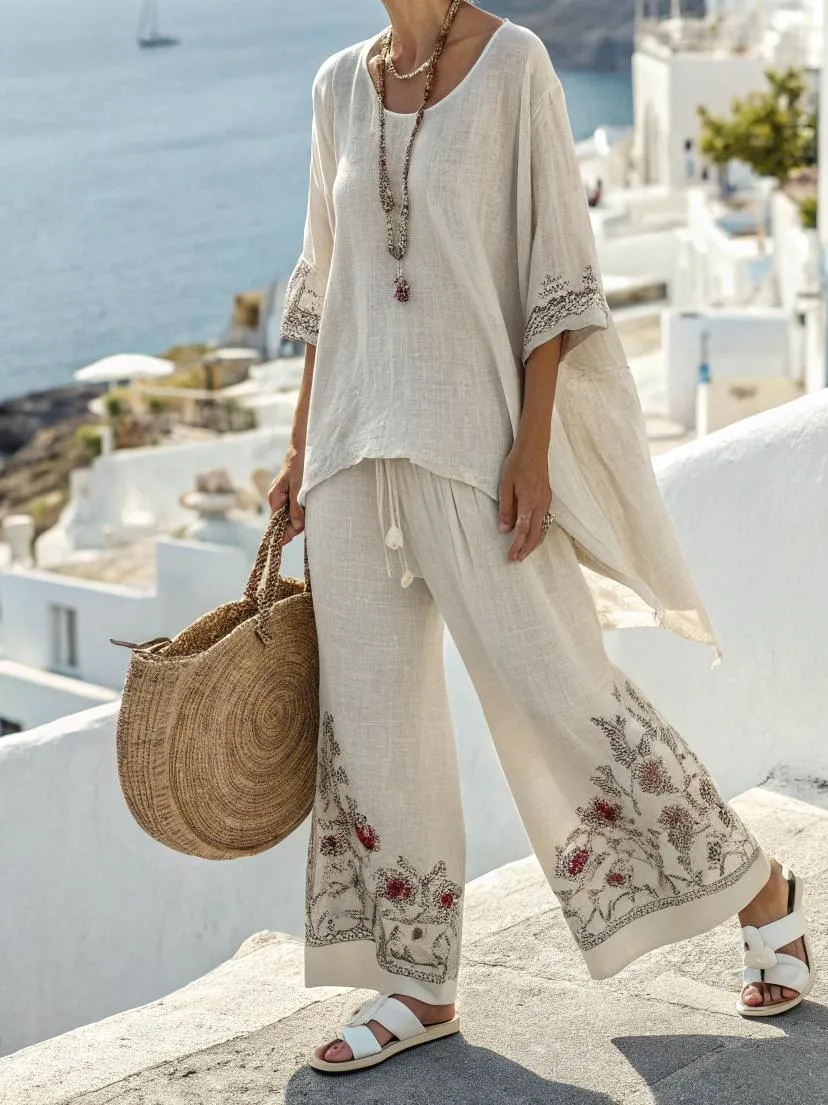 Cotton and linen women's striped suit