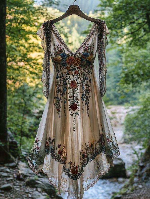 Summer Vintage Floral Beaded Dress
