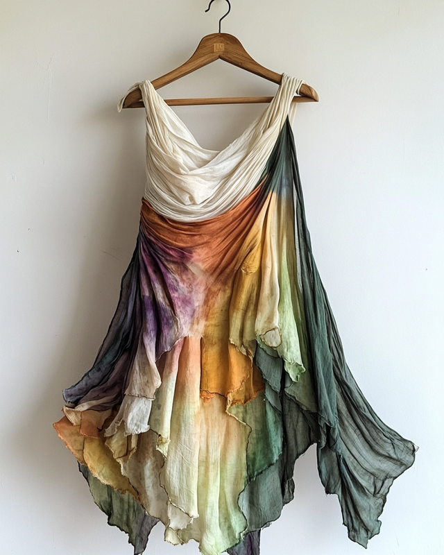 Vacation Handmade Color-Blocking Rainbow Irregular Dress