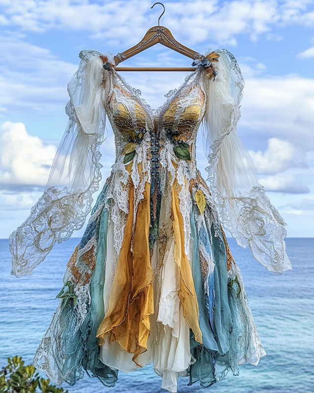 Summer Holiday Ruffle Lace Contrast Dress