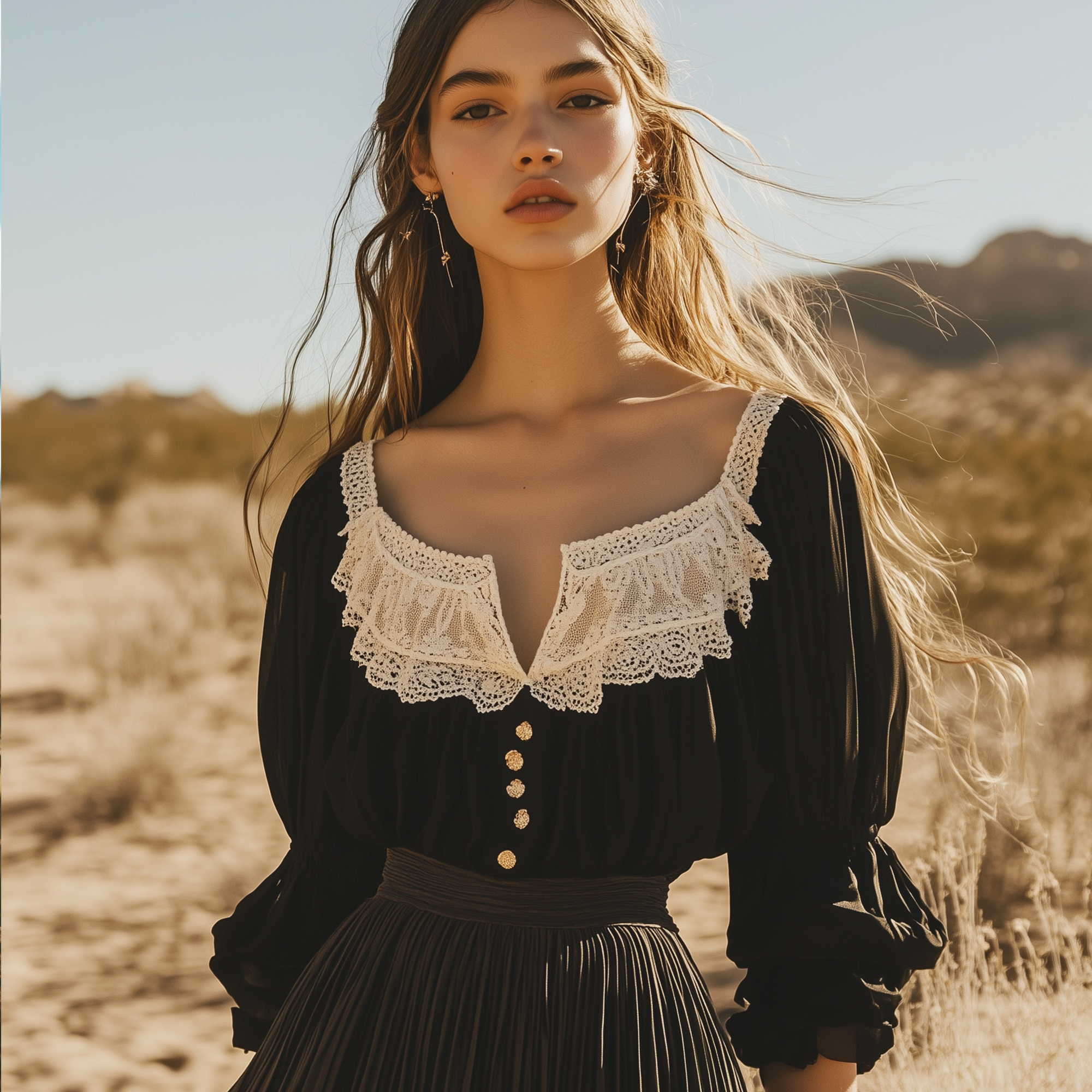 Women's Retro Lace Decorative Top Shirt