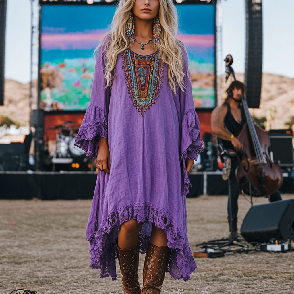 Coachella Music Festival Rock Party Carnival Vintage Wilderness Ethnic Bohemian Linen Dress