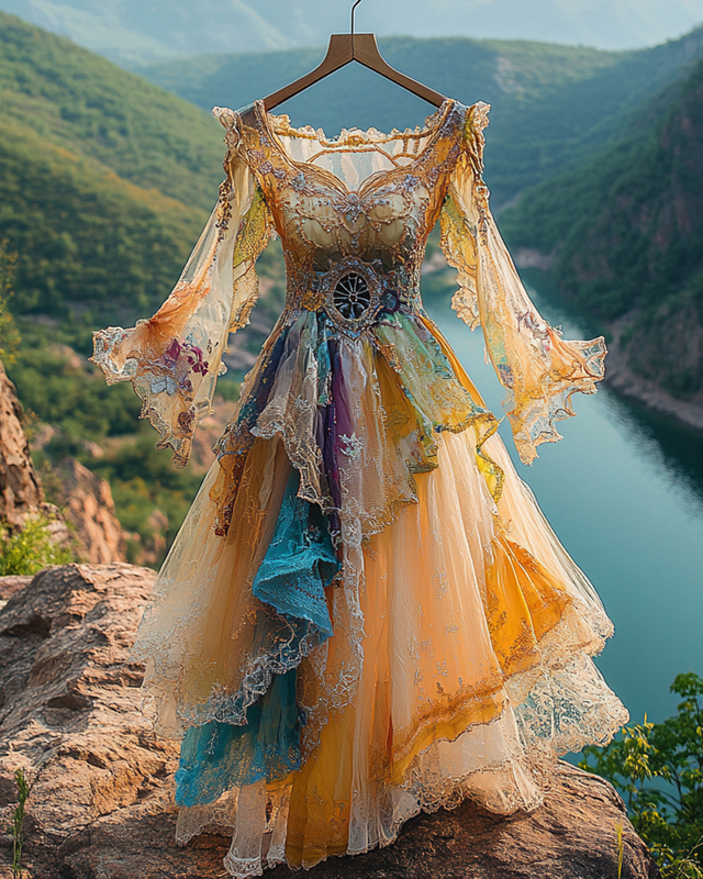 Summer Irregular Lace Patchwork Beaded Ruffle Dress