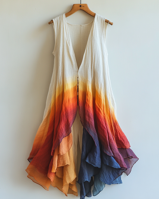 Summer Rainbow Contrast Gradient Chiffon Sleeveless Cardigan