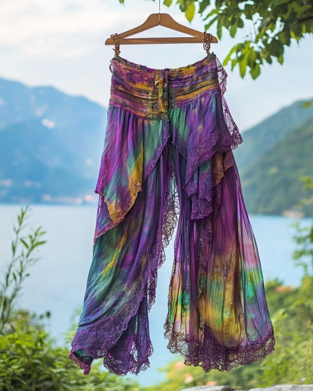 Summer Holiday Ruffle Lace Tie-Dye Pant