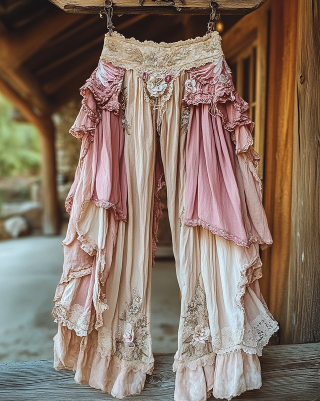Summer Vacation Ruffle Lace Contrast Pants