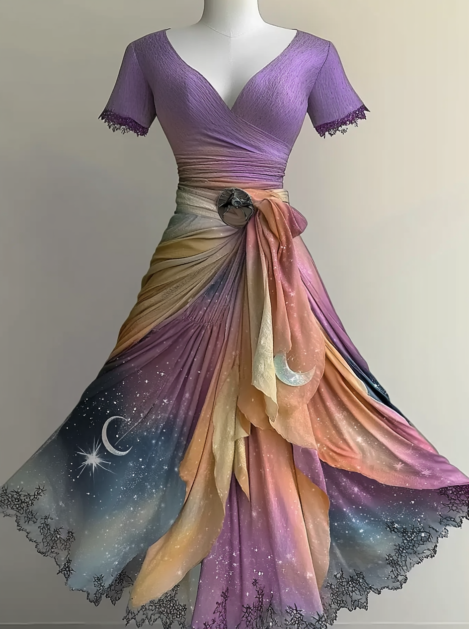 Vacation Handmade Color-Blocking Rainbow Irregular Dress