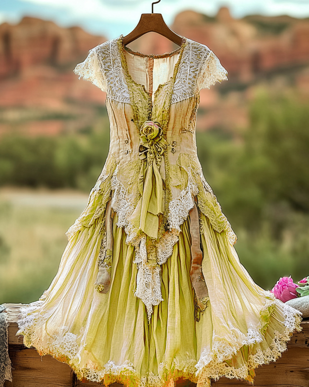 Summer Vintage Floral Lace Patchwork Orange Dress