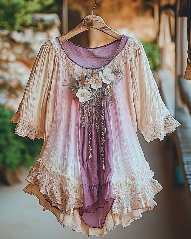 Summer Vacation Ruffle Lace Patchwork Top