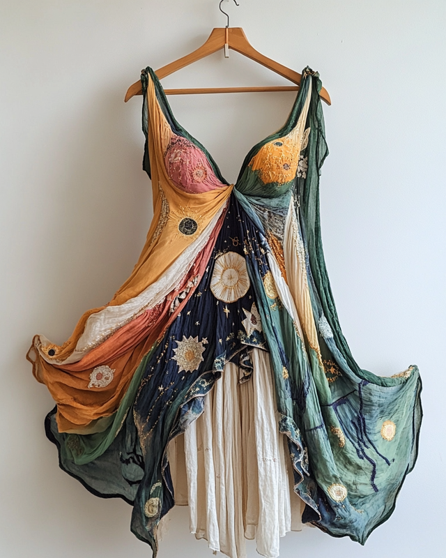 Vacation Handmade Color-Blocking Rainbow Irregular Dress