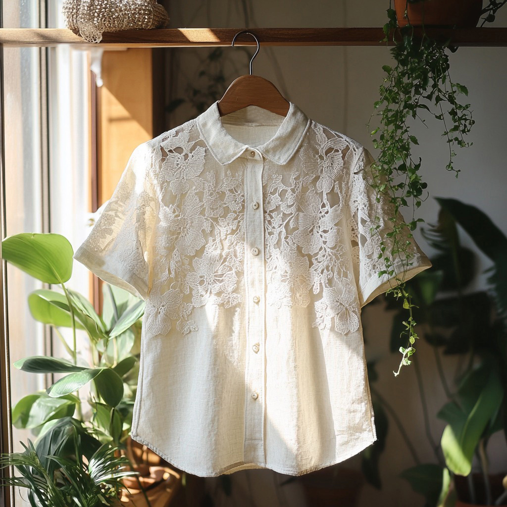 Women's Retro Floral Lace Embroidery Art Shirt