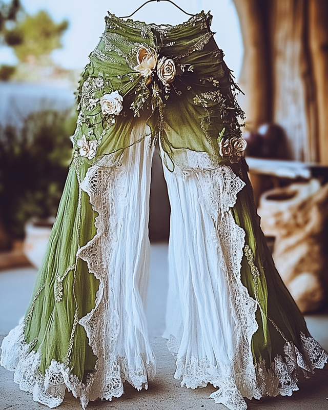 Summer Vacation Ruffle Lace Patchwork Pants