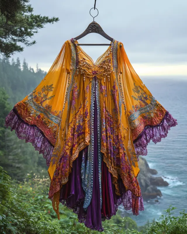 Summer Vacation Ruffle Lace Chiffon Contrast Dress