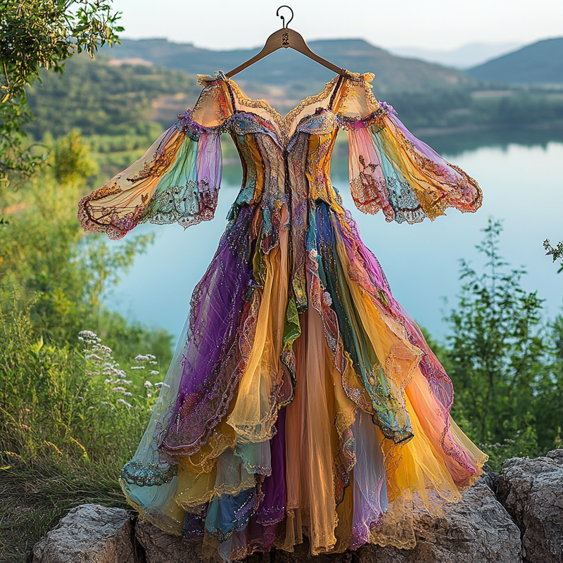 Summer Irregular Lace Patchwork Beaded Ruffle Dress