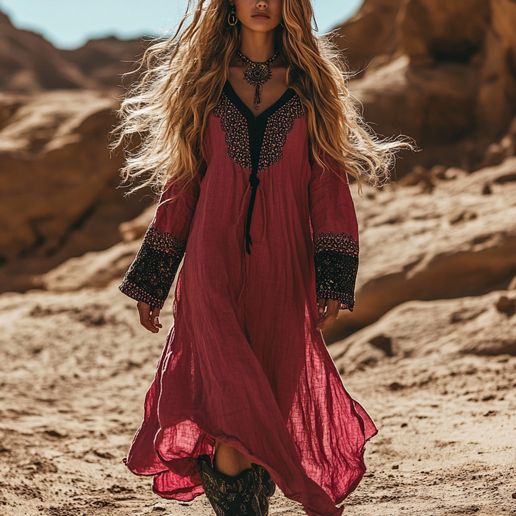 Desert Style Holiday Bohemian Vintage Linen Casual Dress