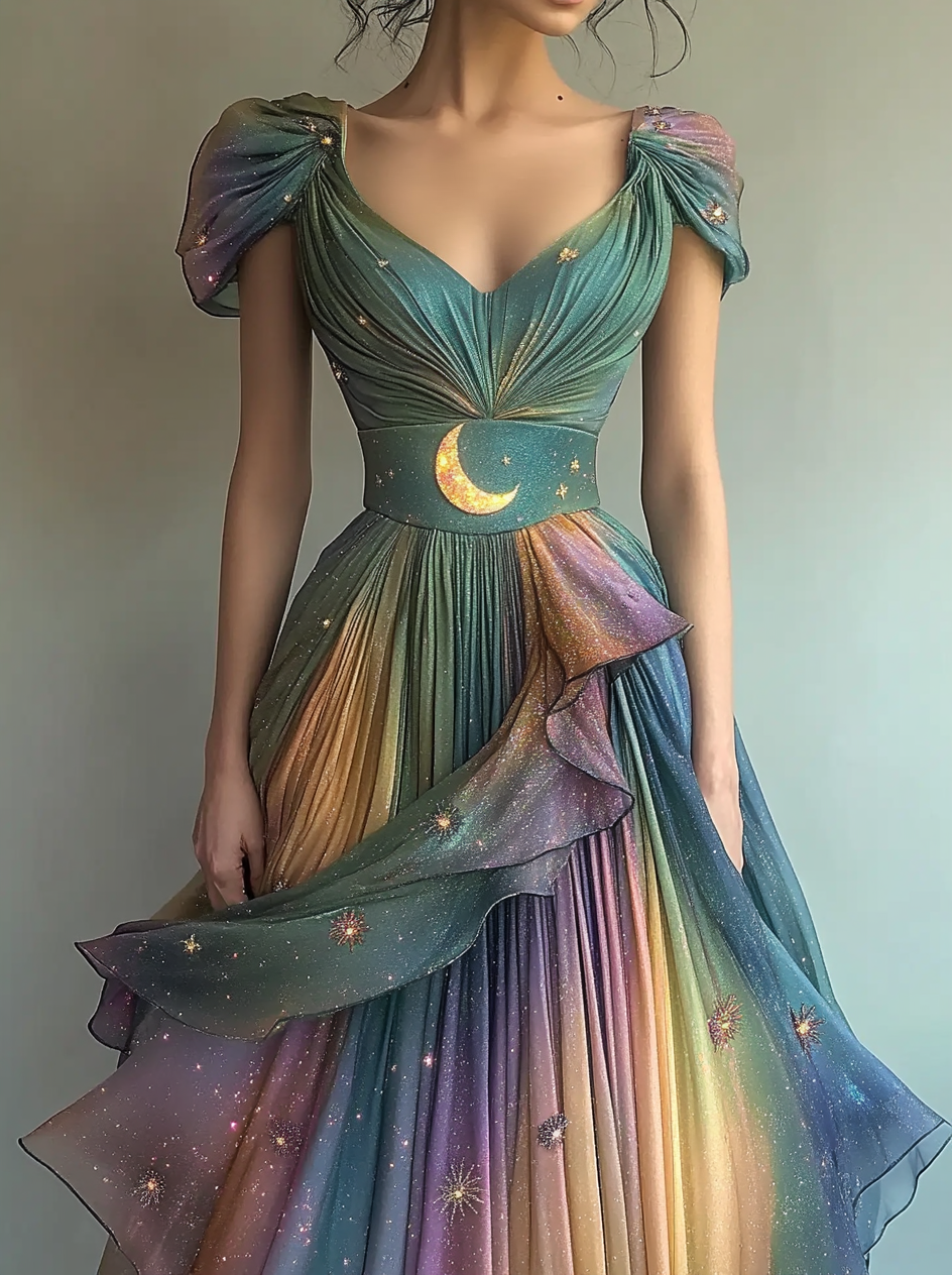 Vacation Handmade Color-Blocking Rainbow Irregular Dress