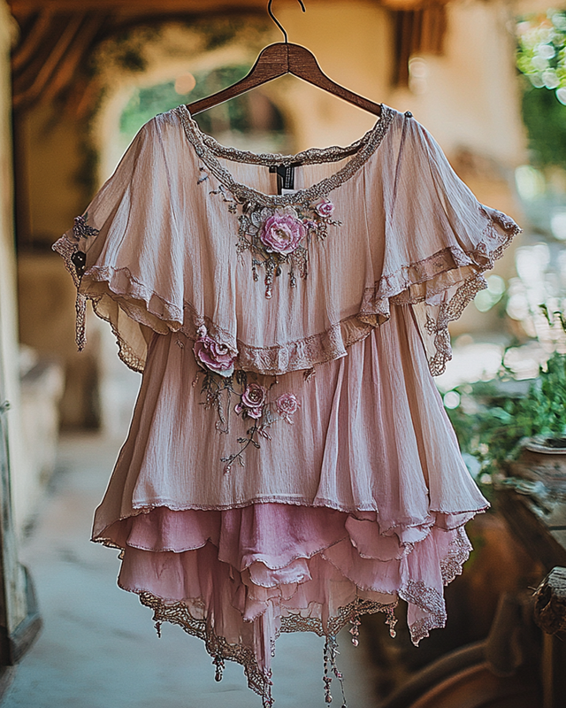 Summer Vacation Ruffle Lace Patchwork Top