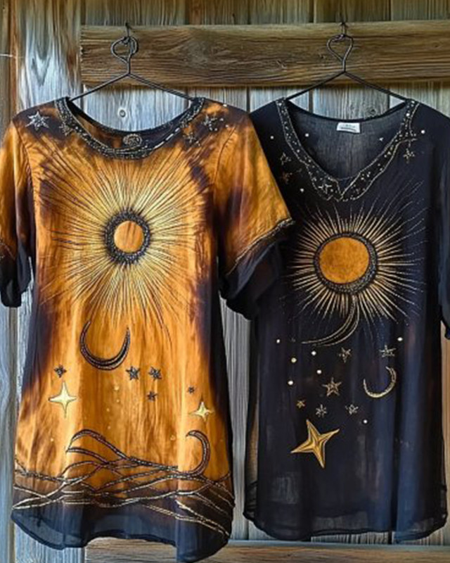 Holiday handmade star and moon embroidery irregular dress