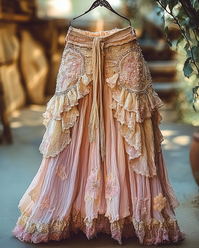 Summer Vacation Ruffle Lace Patchwork Skirt