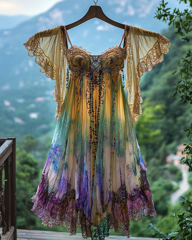 Summer Holiday Ruffle Lace Contrast Dress