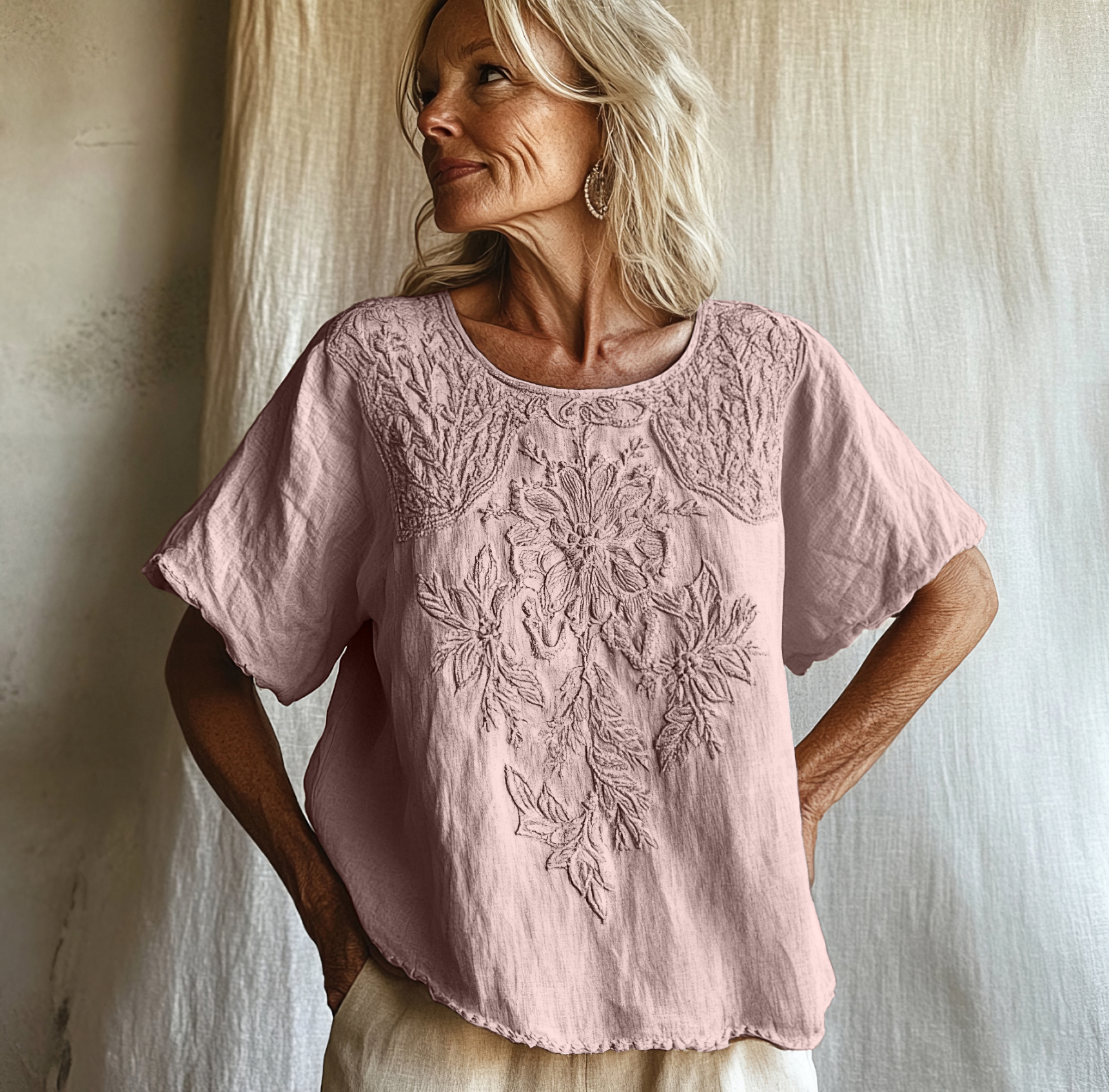 Vintage Floral Art Cotton Linen Comfy Shirt