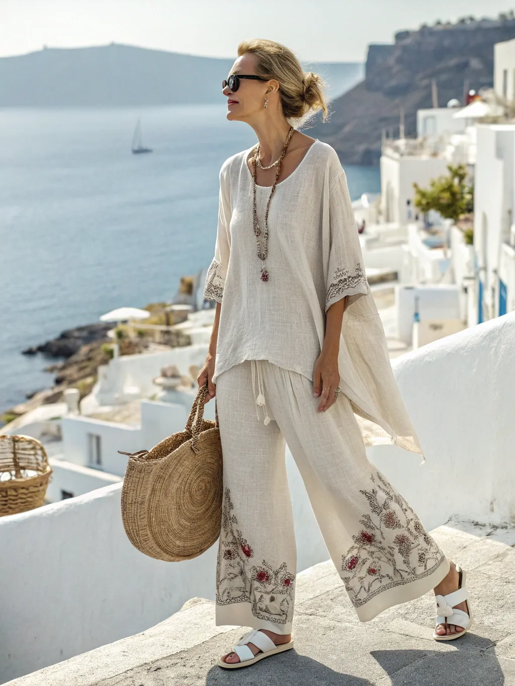 Cotton and linen women's striped suit