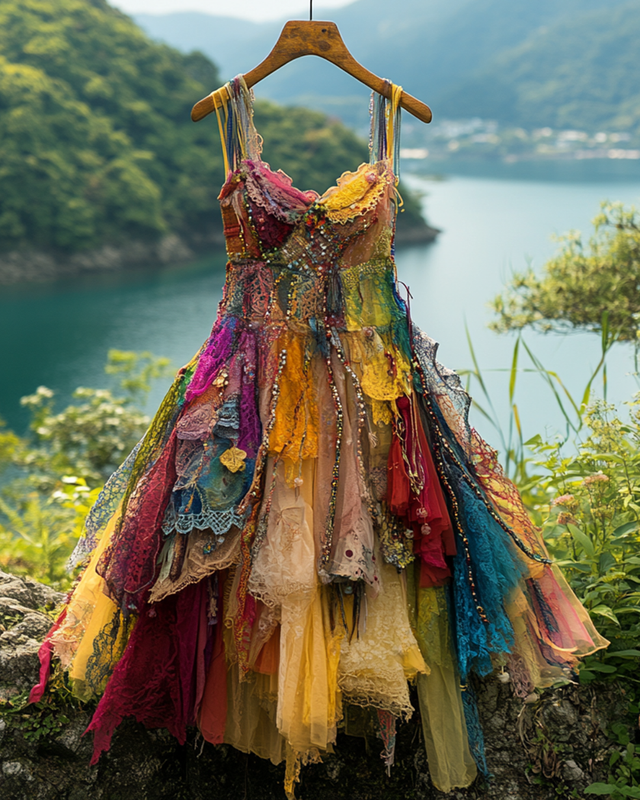 Summer Irregular Lace Patchwork Beaded Ruffle Dress