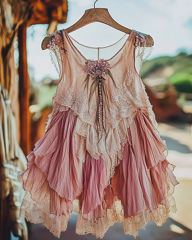 Summer Vacation Ruffle Lace Patchwork Top