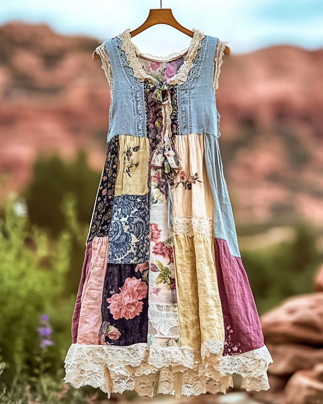 Vintage Floral Lace Patchwork Dress