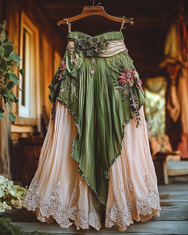 Summer Vacation Ruffle Lace Patchwork Skirt