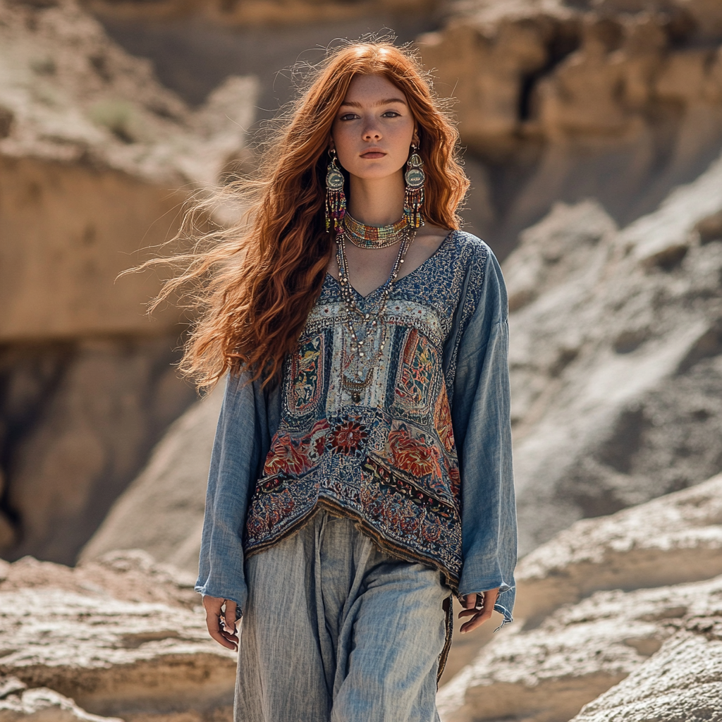 Desert Style Holiday Bohemian Vintage Linen Casual Top
