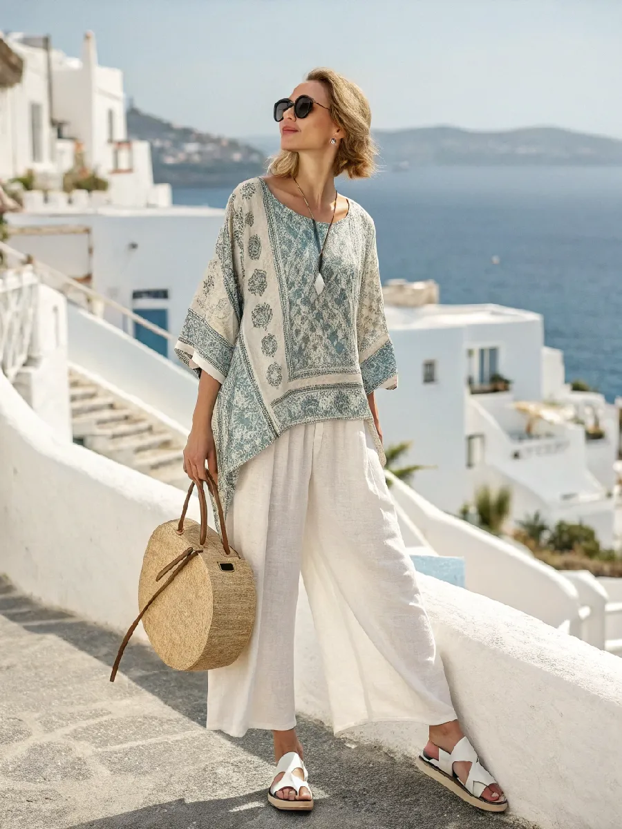 Cotton and linen women's striped suit