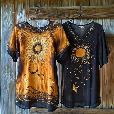 Holiday handmade star and moon embroidery irregular dress