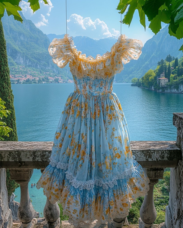 Summer Vacation Ruffle Lace Chiffon Contrast Dress