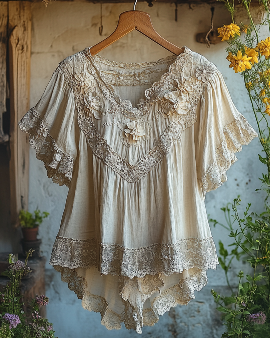 Summer Vacation Ruffle Lace Patchwork Top