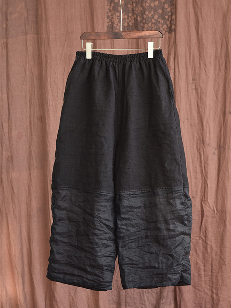 Vintage Patchwork Loose Wide-leg Linen Blend Pants