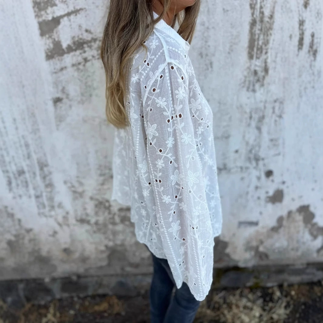 New Embroidered Lace Cotton Linen Women's Shirt
